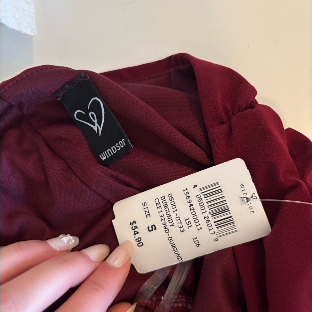 SOLD. Windsor Burgundy Midi Halter Dress - Picture 5 of 6